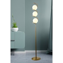 Normadia Şık Sarmal 3'lü Eskitme Lambader, Beyaz Cam Detaylı Modern Tasarım