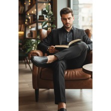 Enoch Hakiki Deri Siyah Ortopedik Sade Düz Model Erkek Loafer Ayakkabı