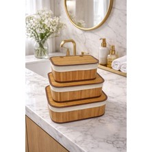 Tuğra Store 3 Lü Kapaklı Bambu Depolama&organizer Sepeti 36X26X17 cm
