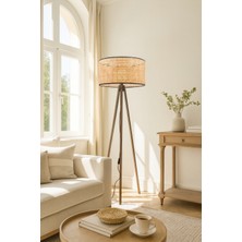 Normadia Modern Rattan ve Ahşap Tripod Ayaklı Şık Lambader Aydınlatma