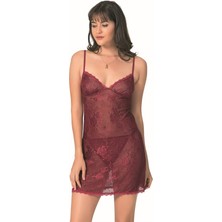 Red Womans Bordo Kısa Jakarlı Gecelik