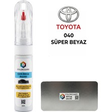 COLORGUARD Toyota 040 Süper Beyaz İğneli ve Fırçalı Özel Tasarım Şişe Rötuş Boyası ve Profesyonel Rötuş Çeliği Seti
