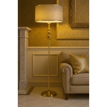 Normadia Şık Vizon Parlak Metal Lambader, Gold Şeritli Modern Tasarım