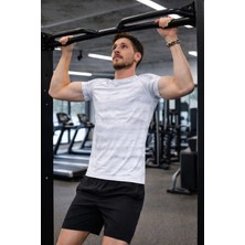 Beyaz - Erkek Desenli Spor Tişört – Yüksek