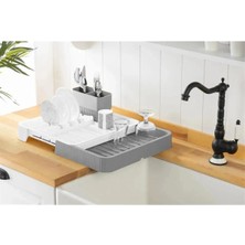 Mutfak Köşesi Açılır Kapanır Sürgülü Bulaşık Kurutma Sepeti - Sürgülü Bulaşıklık - Gri Beyaz