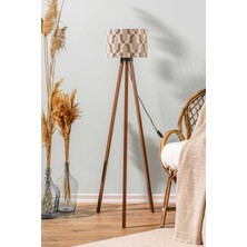 Normadia Modern Geometrik Vizon Silindir Başlıklı Ahşap Üç Ayaklı Lambader