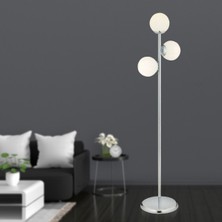 Normadia Modern Krom ve Beyaz Camlı 3'lü Lambader, Şık ve Zarif Dekorasyon Parçası