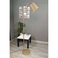 Normadia Kumaş Dokulu Koyu Bej Lambader, Modern ve Hareketli Başlık, Metal Zemin Aydınlatması