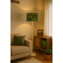 Normadia Yeşil Tavus Kuşu Baskılı Lambader, Şapkalı, Tek Ayaklı, Dekoratif Aydınlatma