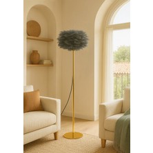 Normadia Gri Tüylü Gold Kaplama Lambader, Şık ve Modern Aydınlatma Parçası