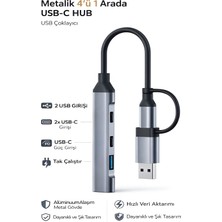 Deanb Usb-C Hub 4in1 Dönüştürücü 2x USB 2x Type-C Alüminyum Çevirici Tak Çalıştır Çoklayıcı