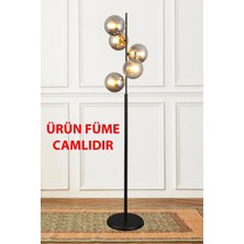Normadia Şık 5'li Siyah Gold Füme Camlı Lambader Seti