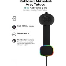 Fhd-15 360° Kablosuz 15W Şarj Mıknatıslı Torpido Için Rgb Işıklı Araç Içi Telefon Tutucu
