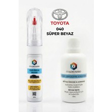 COLORGUARD Toyota 040 Süper Beyaz İğneli & Fırçalı Şişe Rötuş Boyası ve Yüzey Temizleme Solüsyonu Seti