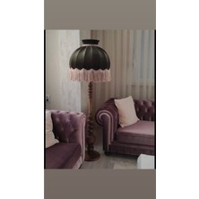 Normadia Yeşil Renkli Abajur Lambader, Ahşap Ayak, Şık ve Modern Tasarım