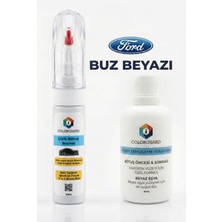 COLORGUARD Ford Buz Beyazı İğneli & Fırçalı Şişe Rötuş Boyası ve Yüzey Temizleme Solüsyonu Seti