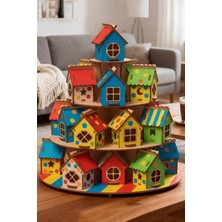 KutuTR 24 Parça Boyanabilir Mini Ahşap Ev Seti – Eğitici Etkinlik ve Dekor Oyunu