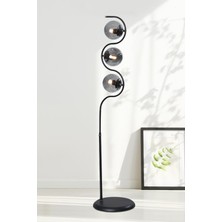 Normadia Modern Siyah-Krom Metal ve Füme Cam Tasarım Lüx Yerden Aydınlatma