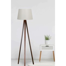 Normadia Şık Ahşap Tripod Lambader, Konik Kumaş Başlıklı, Krem ve Kahverengi Tasarım