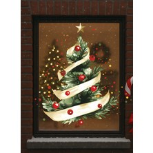 Aysha Tasarım Yılbaşı Duvar Sticker - Sprial Şeritli Yılbaşı Ağacı Duvar / Cam Stickerı