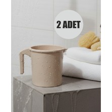 Ovio Ev Yaşam 2'li Plastik Saplı Maşrapa 1600 ml Tuvalet Banyo Plastik Su Kabı Kahverengi