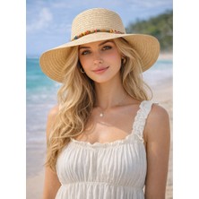 Reva Ayarlanabilir Ipli Hasır Kadın Şapka – Geniş Siperlikli, Boncuk Detaylı Yazlık Güneş Şapkası
