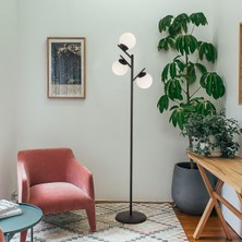 Normadia Modern Siyah Beyaz Camlı Metal Lambader, 3'lü Set, Şık Aydınlatma