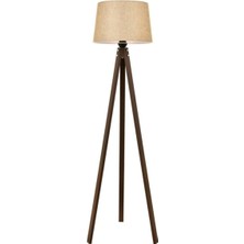 Normadia Şık Ahşap Tripod Lambader, Konik Kumaş Başlık, Tütün Kahverengi