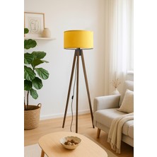 Normadia Sarı Silindir Lambader Ahşap Üç Ayaklı Modern ve Şık Tasarım