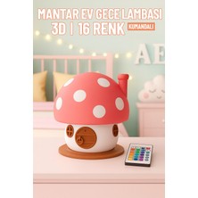 Mantar Ev Gece Lambası 3D – 16 Renkli Işık - Kumandalı