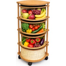 Arbor 4 Katlı Yuvarlak Ahşap Sebzelik – Geniş Kapasiteli Modern Düzenleyici