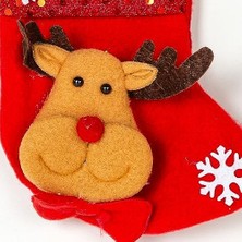 Skygo Yılbaşı Süsü Çorap Parlak Pullu Geyik Figürlü Kırmızı 12X16 Cm.