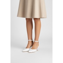 Solmaz Solly Bilekten Bağlı Beyaz Kadın Topuklu Ayakkabı