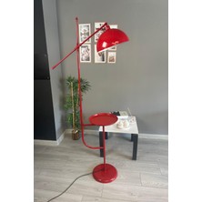 Normadia Kırmızı Lambader ve Tepsili Makas Tasarımı, Modern Metal Oturma Odası Aksesuarı