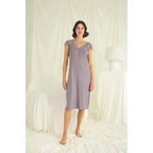 MOTTO10 Butik Kolu Omzu ve Yakası Dantelli Önü Düğmeli Gecelik