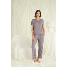 MOTTO10 Butik Kısa Kollu V Yakalı Dantelli Pijama Takımı