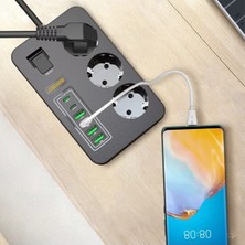 Azurtech 3'lü Akım Korumalı Grup Priz - Çocuk Korumalı 4usb 2 Type-C Portlu 2