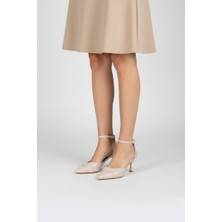 Solmaz Solly Bilekten Bağlı Bej Kadın Topuklu Ayakkabı