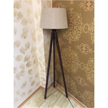 Normadia Şık Kumaş Lambader Ahşap Abajur 3 Ayaklı Konik Bej Ceviz Tasarımı