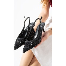 Best Cover Arıya Kadın Gold Sivri Burun Slingback Pul Payet Detaylı Ince Topuklu Ayakkabı