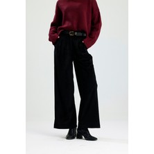 Rose Quenn Fitilli Kadife Kumaşından Geniş Paça Yüksel Bel Palazzo Pantolon