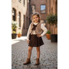 Balgüneş Kız Çocuk Şort Etekli Yelek Bluz Çanta 4'lü Takım