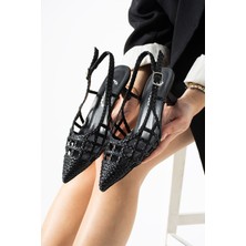 Best Cover Arvıa Kadın Sivri Burun Slingback Örgü Detaylı Ince Topuklu Ayakkabı