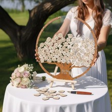 Evlilik Sepetim Hayat Ağacı Düğün-Nişan Şeffaf Pleksi Misafir-Hatıra Anı Kutusu Yuvarlak 50 cm Çapında + Şövale ve Kalem Hediyeli