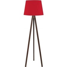 Normadia Şık Ahşap Tripod Abajur, Kırmızı Ceviz Renkli, Kumaş Kapağıyla Modern Aydınlatma