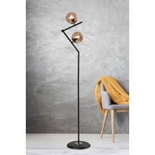 Normadia Modern Siyah-Gold Metal Bal Camlı Mafsallı Yerden Aydınlatma Lambader