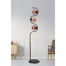 Normadia Şık Siyah-Gold Metal Gövde Bal Camlı Lüx Yerden Aydınlatma Lambader