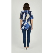 Kendim Fashion Desenli Püsküllü Viskon Bluz Bebe Yaka Kısa Kollu Big Size Rahat Kesim - Desenli