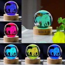 Keyfim Shop Kişiye Özel Büyük Boy Işıklı Ahşap Kaideli Ikili Kurt Temalı Cam Küre 8cm