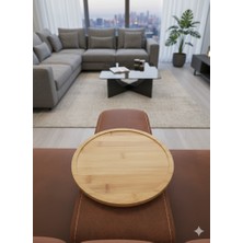 Lexa Bambu Yuvarlak Kolçak Tepsisi 2 Adet ( 25 cm ) Katlanabilir Koltuk Tepsisi Doğal Ahşap Organizer